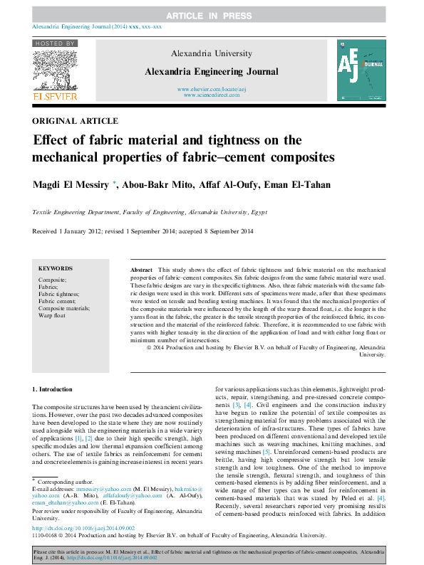 (PDF) Effect of fabric material and tightness on the mechanical ...