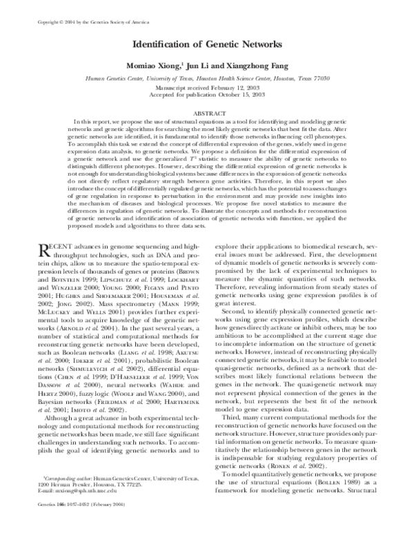 (PDF) Identification of Genetic Networks