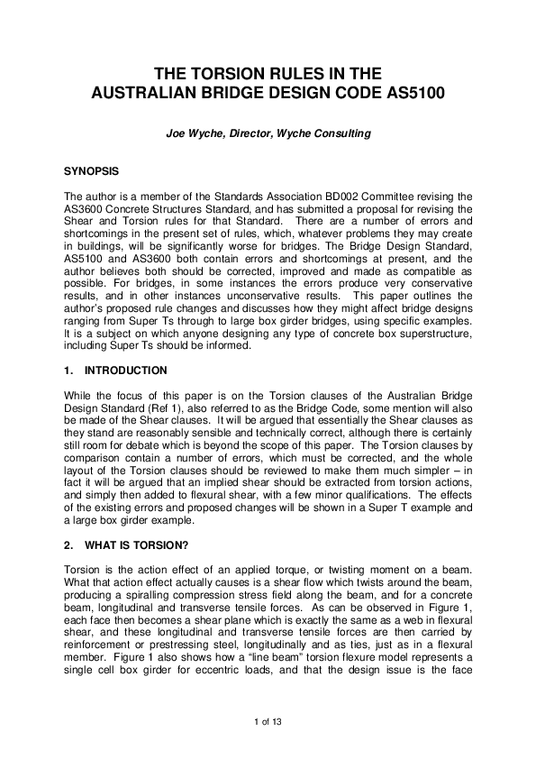 THE TORSION RULES IN THE AUSTRALIAN BRIDGE DESIGN CODE AS5100 Harry