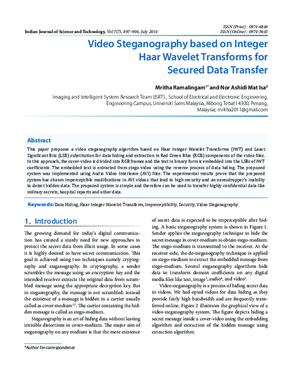 (PDF) Video Steganography based on Integer Haar Wavelet Transforms for ...
