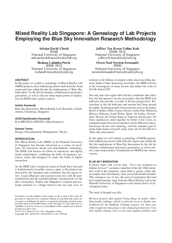 (PDF) Mixed reality lab Singapore a genealogy of lab projects