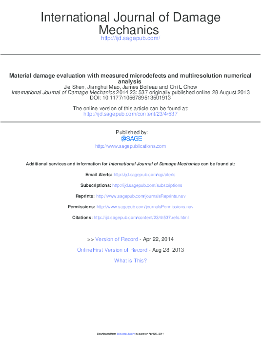(PDF) Material damage evaluation with measured microdefects and ...