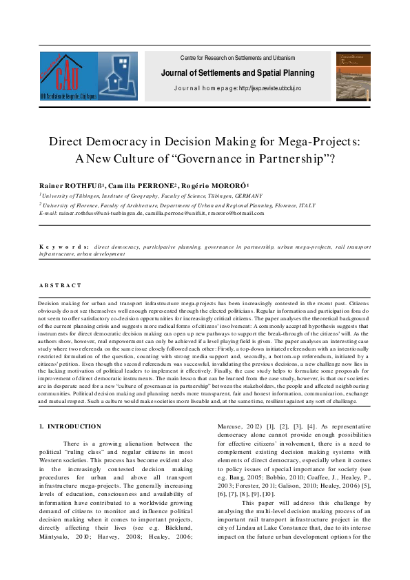 (PDF) Direct Democracy in Decision Making for Mega-Projects: A New ...
