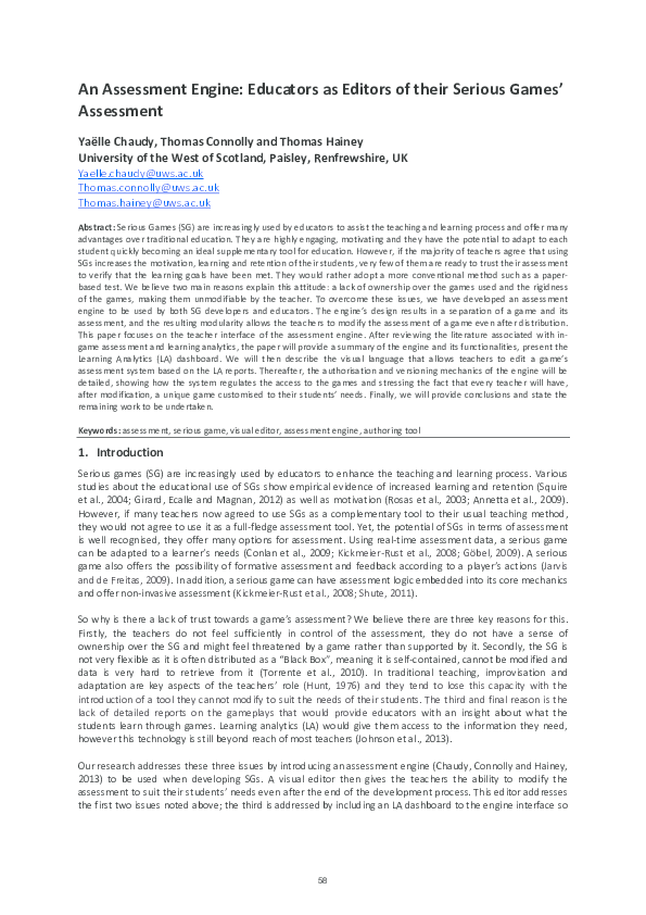 (PDF) An Assessment Engine: Educators as Editors of their Serious Games ...