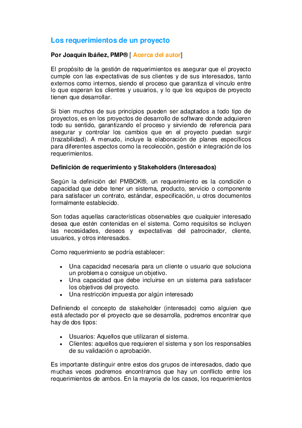 (PDF) Los requerimientos de un proyecto