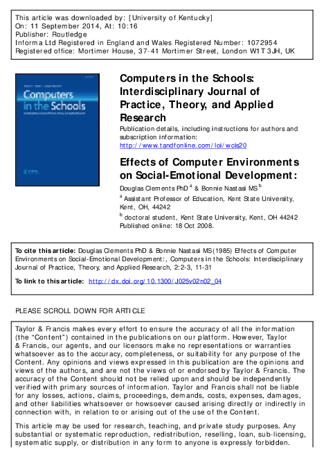 (PDF) Effects of Computer Environments on Social-Emotional Development ...