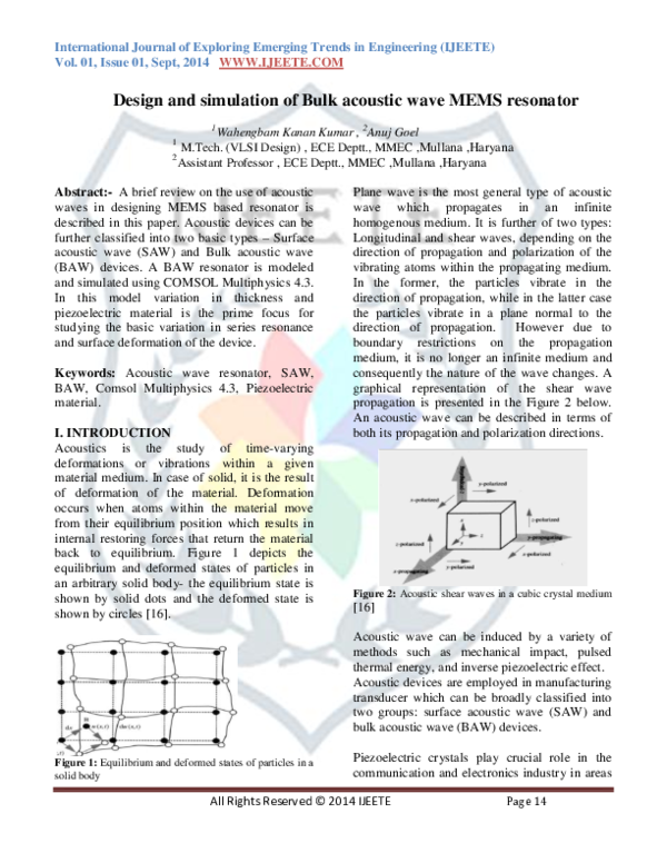 (PDF) Design and simulation of Bulk acoustic wave MEMS resonator