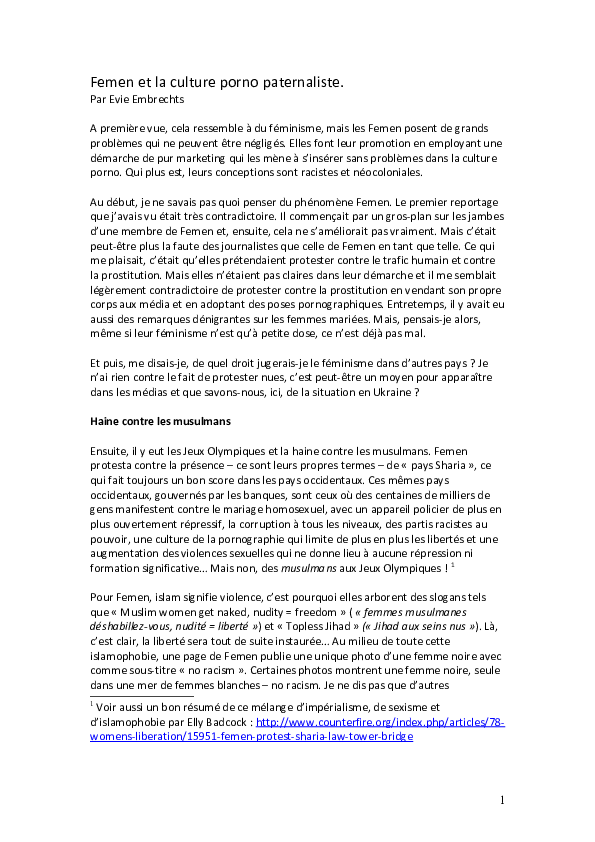 Femen et la culture porno paternaliste