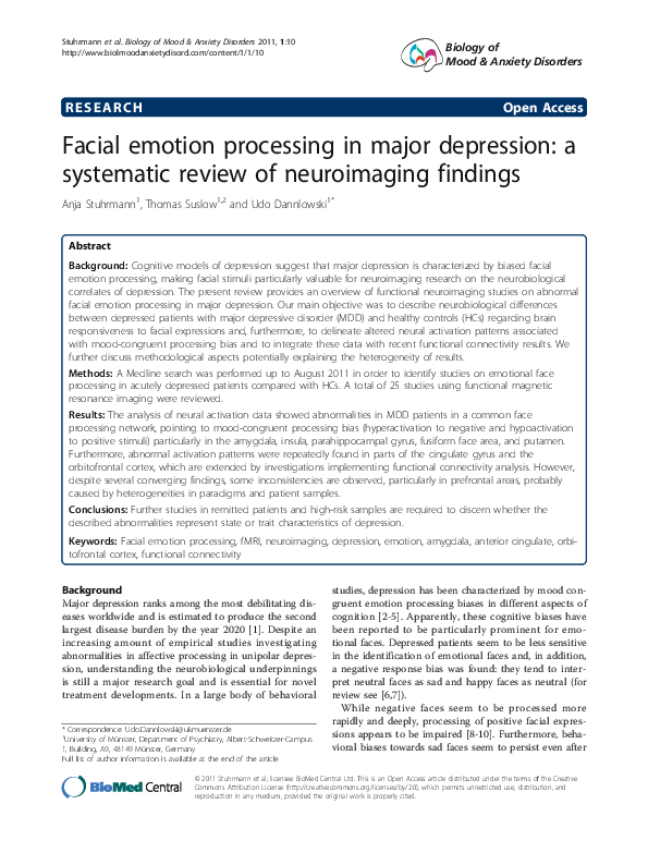 (PDF) R Facial emotion processing in major depression: a systematic ...