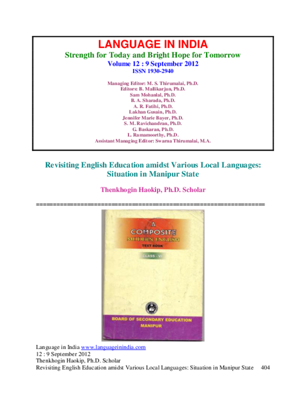 (PDF) Revisiting English Education amidst Various Local Languages