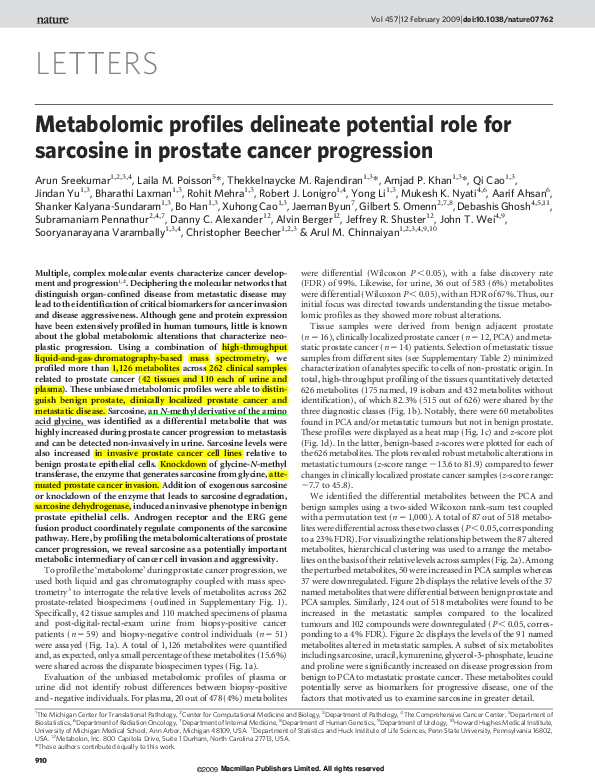 (PDF) Metabolomic profiles delineate potential role for sarcosine in
