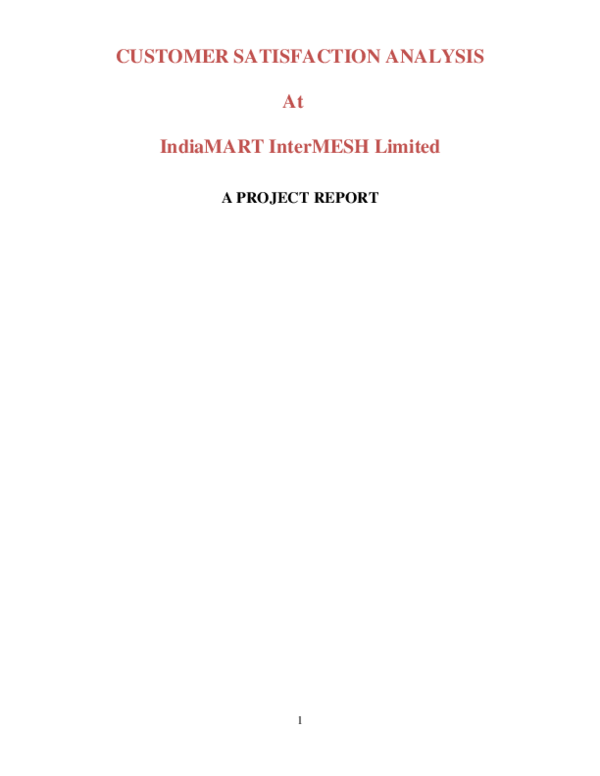 Pdf Customer Satisfaction Analysis At Indiamart Intermesh Limited A Project Report Sumeet S Academia Edu