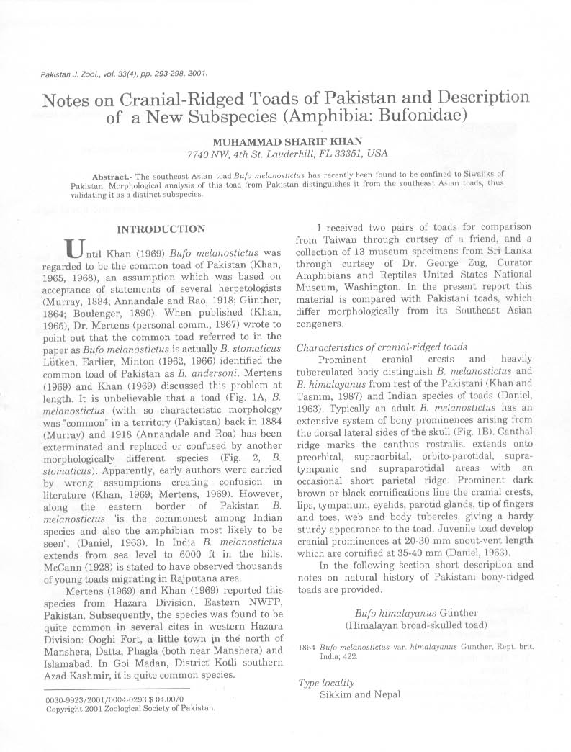(PDF) new subspecies of cranial ridged toads