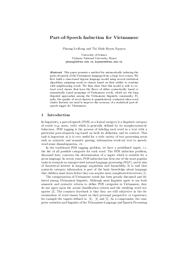 (PDF) PartofSpeech Induction for Vietnamese Luận Ngữ Nguyễn Trí Academia.edu