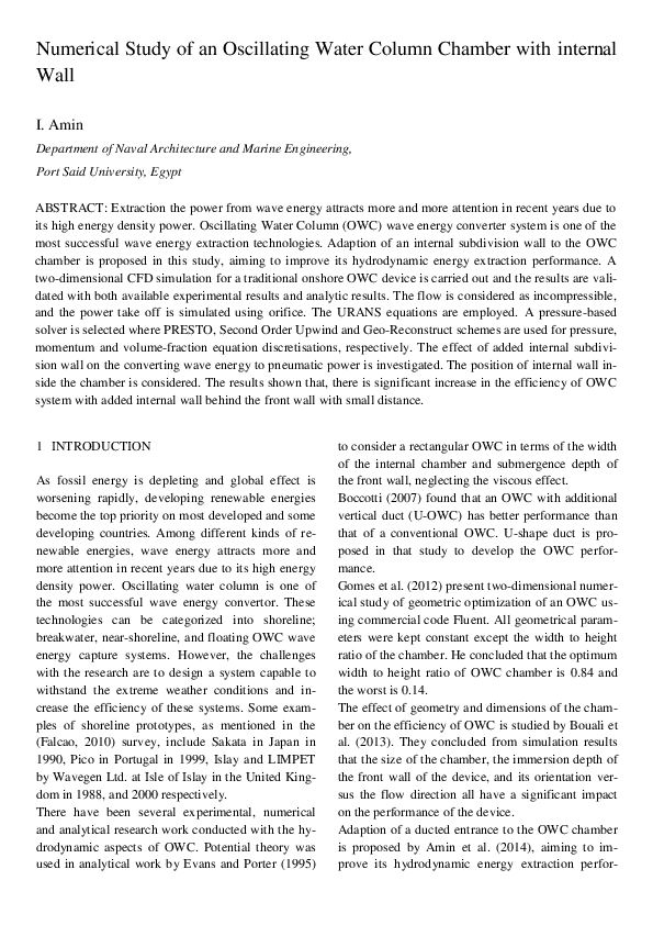 (PDF) Numerical Study of an Oscillating Water Column Chamber with ...