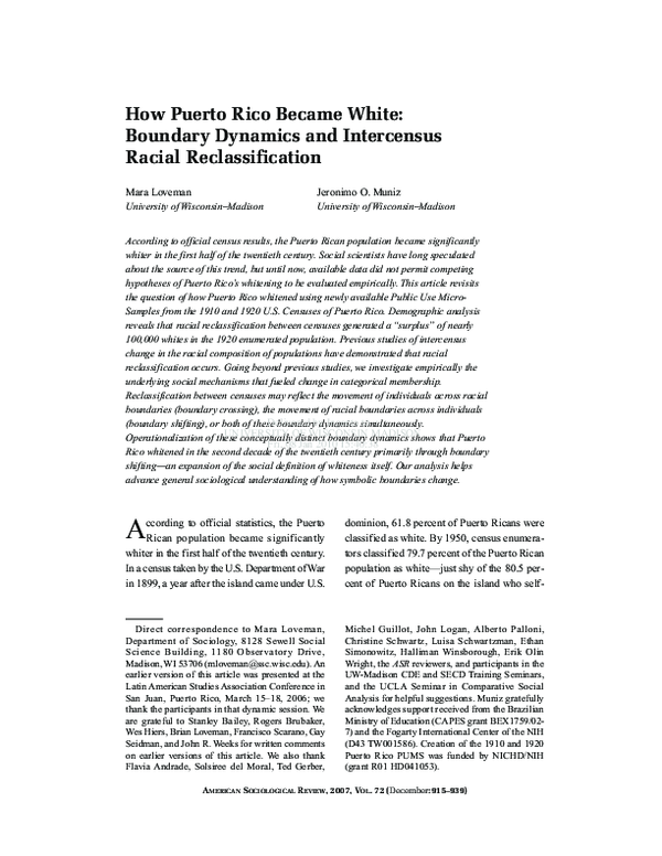 (PDF) How Puerto Rico Became White: Boundary Dynamics and Intercensus ...