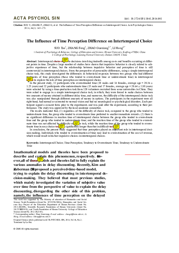 (PDF) ACTA PSYCHOL SIN The Influence of Time Perception Difference on ...