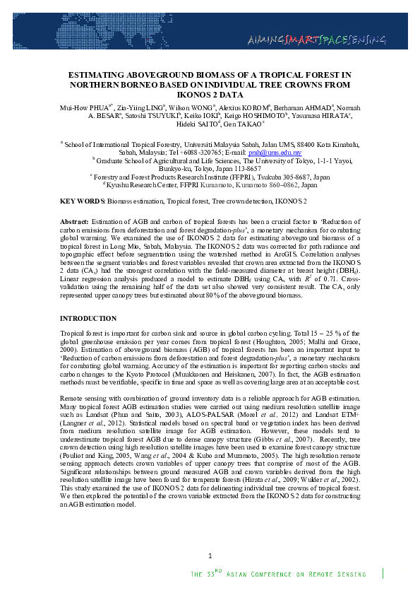 (PDF) ESTIMATING ABOVEGROUND BIOMASS OF A TROPICAL FOREST IN NORTHERN ...