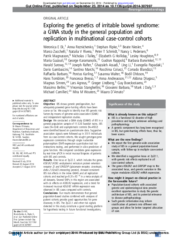 Exploring the genetics of irritable bowel syndrome: a GWA study in the ...