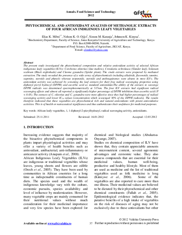 (PDF) PHYTOCHEMICAL AND ANTIOXIDANT ANALYSIS OF METHANOLIC EXTRACTS OF ...
