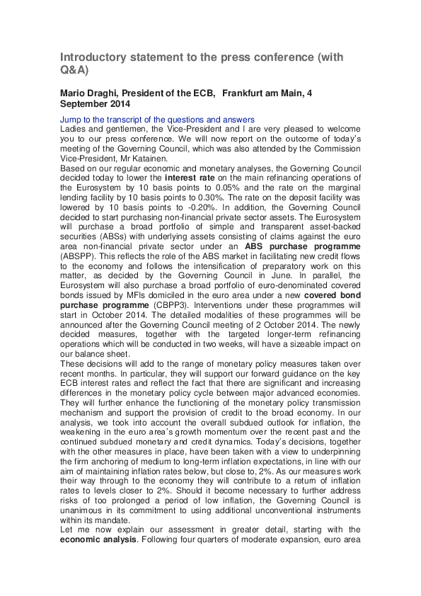 (DOC) Introductory statement to the press conference (with Q&A)