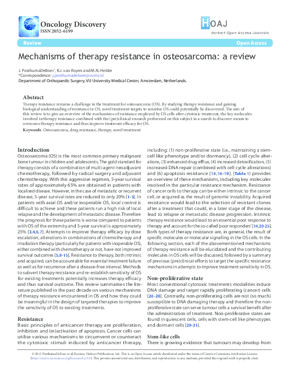 (PDF) Mechanisms of therapy resistance in osteosarcoma: a review