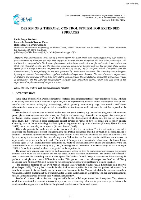 (PDF) DESIGN OF A THERMAL CONTROL SYSTEM FOR EXTENDED SURFACES Pablo Barbosa Academia.edu