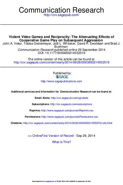 (PDF) Violent Video Games and Reciprocity: The Attenuating Effects of ...