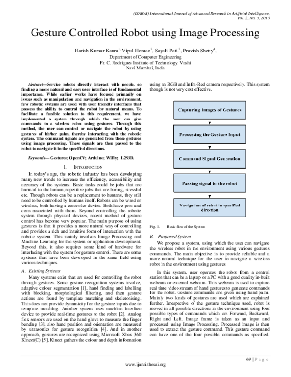(PDF) Gesture Controlled Robot using Image Processing