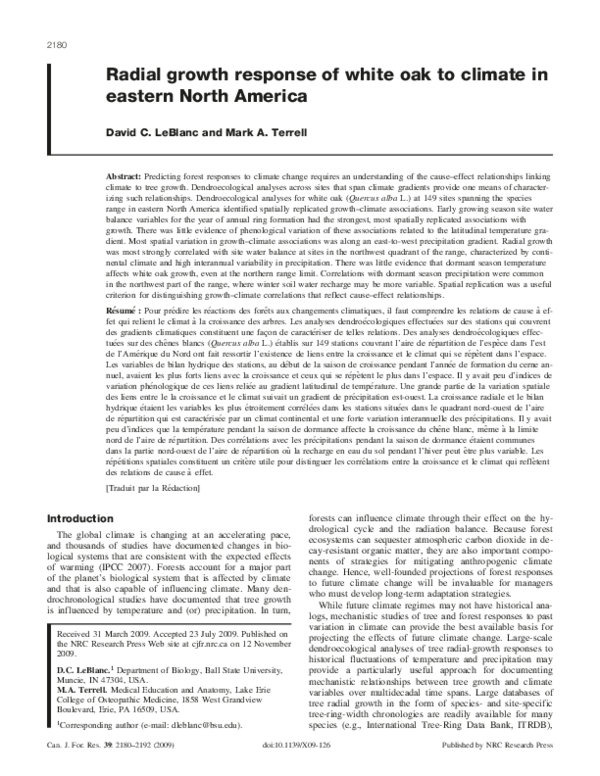 (PDF) Radial growth response of white oak to climate in eastern North ...