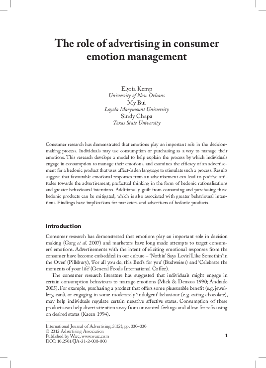 (PDF) The role of advertising in consumer emotion management
