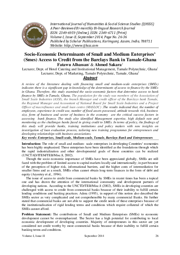 (PDF) Socio-Economic Determinants of Small and Medium Enterprises ...