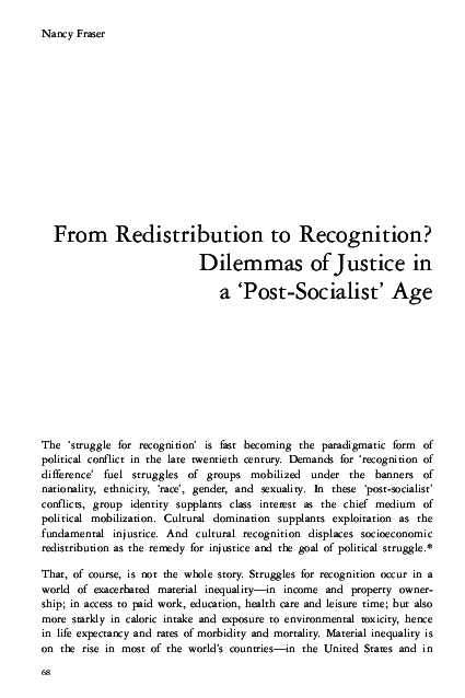 First page of “From Redistribution to Recognition? Dilemmas of Justice in a ‘Post-Socialist ’ Age”