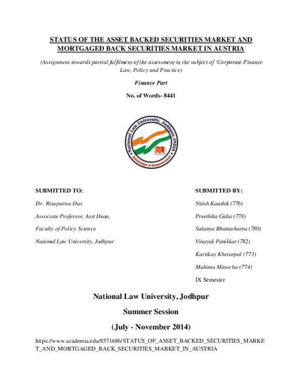 Doc Status Of Asset Backed Securities Market And Mortgaged Back