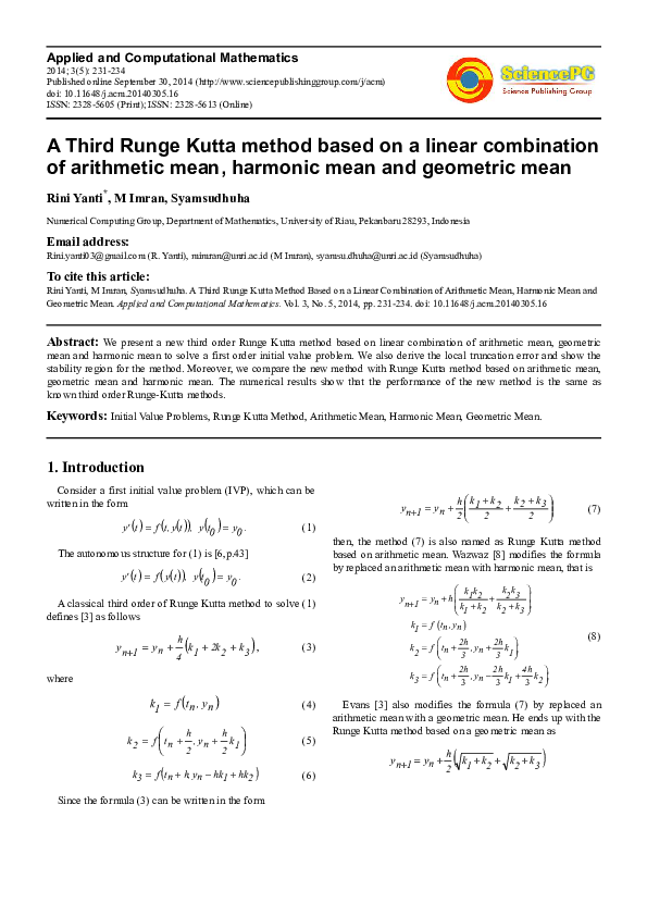 (PDF) A Third Runge Kutta method based on a linear combination of