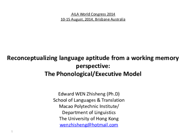 (PDF) “Reconcptualizing language aptitude from a working memory ...