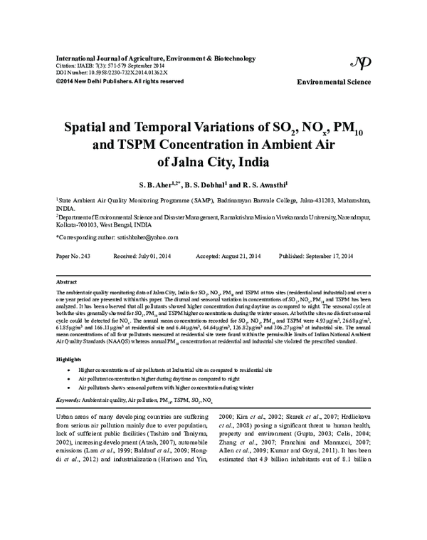 (PDF) Spatial and Temporal Variations of SO2, NOx, PM10 and TSPM ...