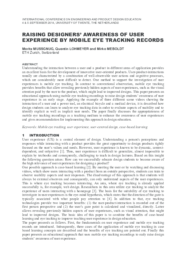 (PDF) Raising Designers' Awareness of User Experience by Mobile Eye ...