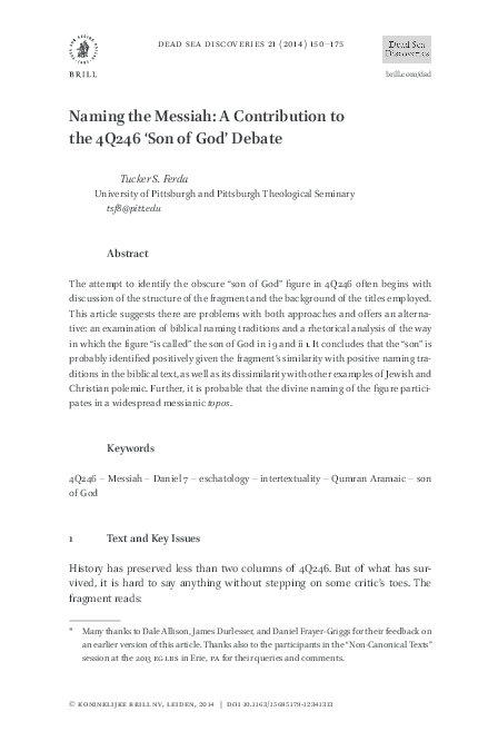 pdf naming the messiah a contribution to the 4q246 son of dan frayer