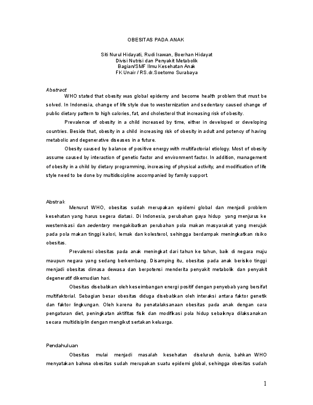 Doc Obesitas Pada Anak Ibn Alharist Academia Edu