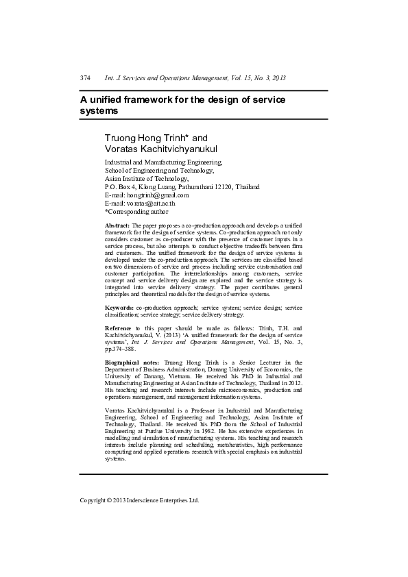 (PDF) A unified framework for the design of service systems