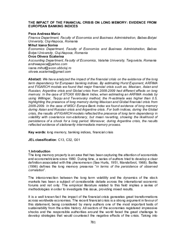 (PDF) THE IMPACT OF THE FINANCIAL CRISIS ON LONG MEMORY: EVIDENCE FROM ...