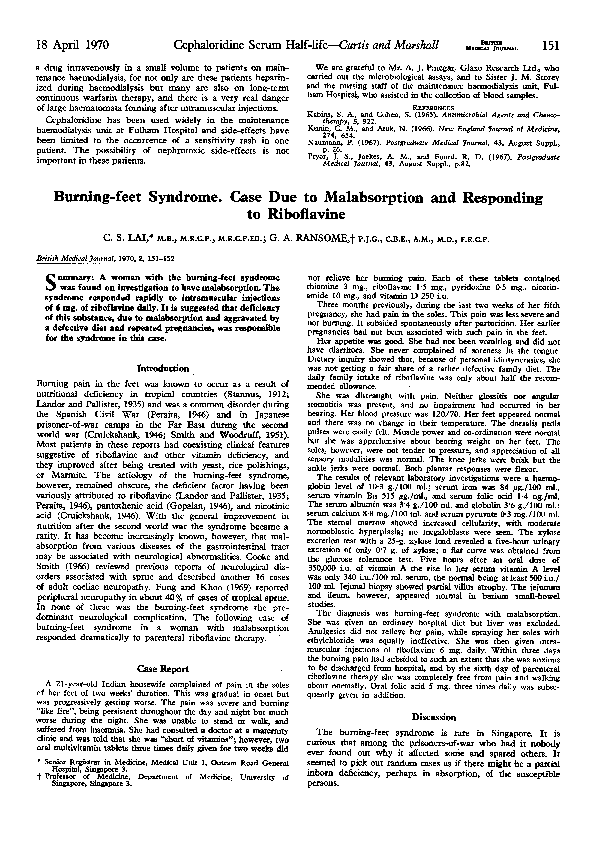 (PDF) Burningfeet Syndrome. Case Due to Malabsorption and Responding
