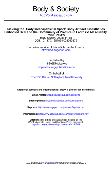 (PDF) Tackling the `body inescapable' in sport: Body-artifact ...
