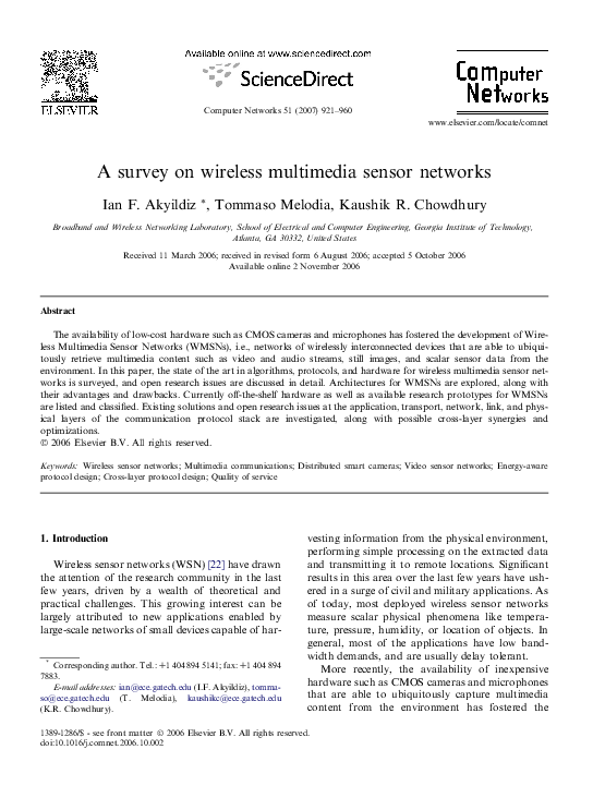 (PDF) A survey on wireless multimedia sensor networks
