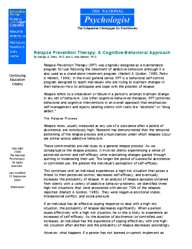 (PDF) An Overview of Relapse Prevention Therapy