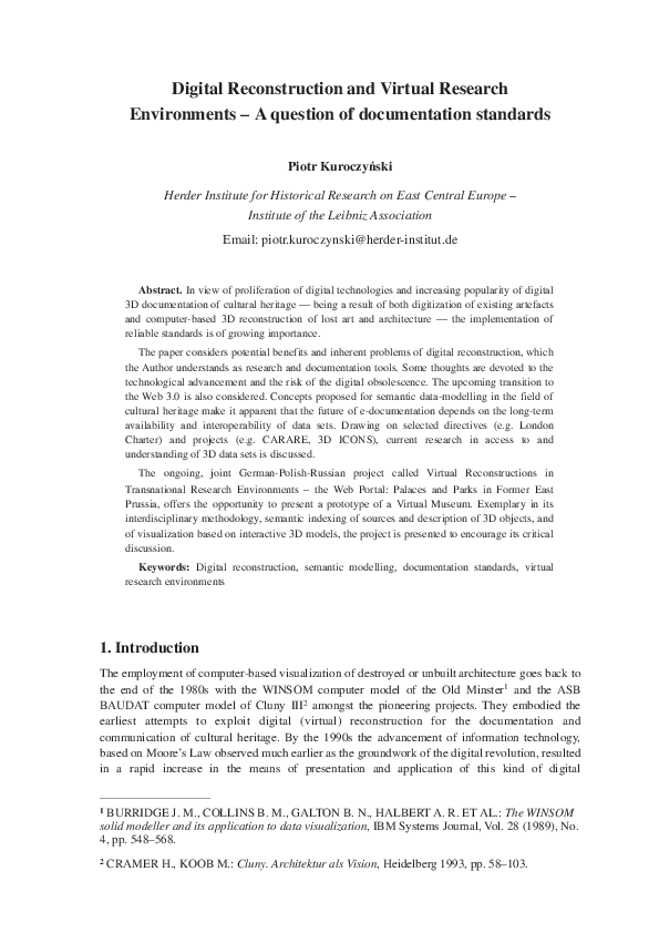 PDF Digital Reconstruction And Virtual Research Environments A