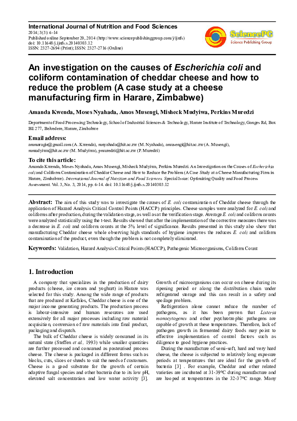 (PDF) An investigation on the causes of Escherichia coli and coliform ...