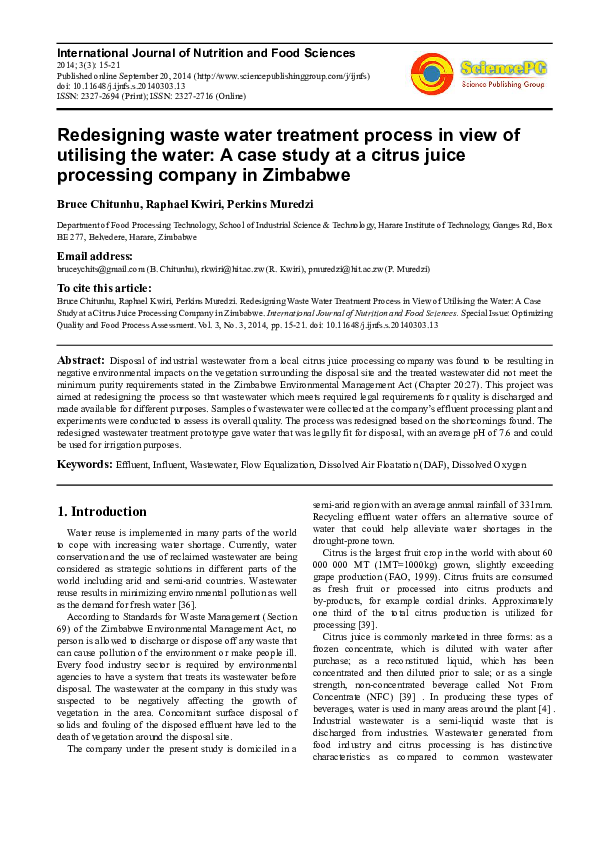 (PDF) Redesigning waste water treatment process in view of utilising