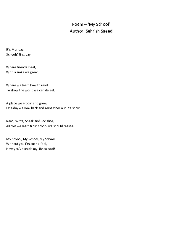 (DOC) Poem My School SEHRISH SAEED Academia.edu